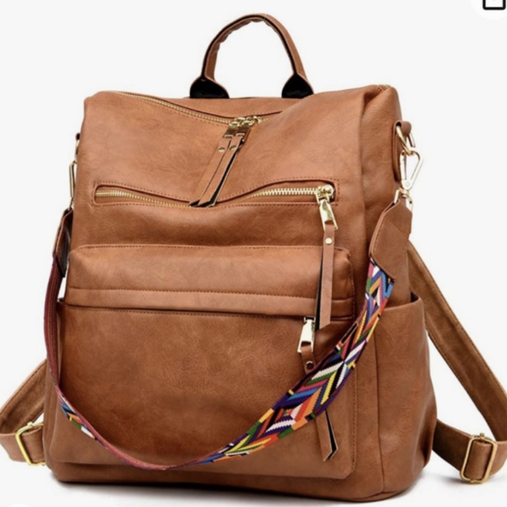 Brown Faux Leather Backpack